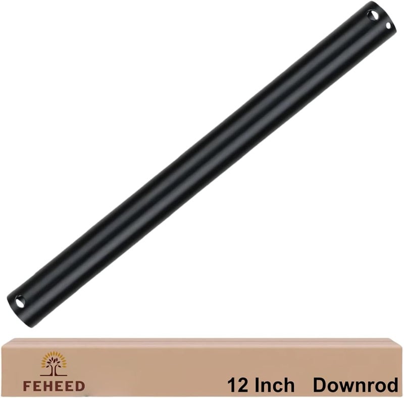 FEHEED 12 Inch Ceiling Fan Downrod, 1" Diameter Matte Black Ceiling Fan Extension Rod (No Threads),Universal Down Rods for Ceiling Fans,Easy Installation - Image 1